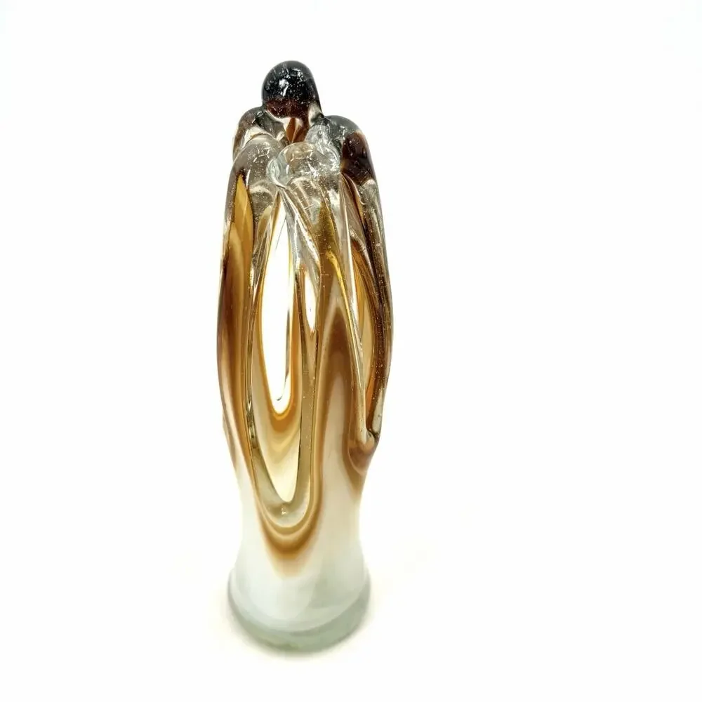 Vintage Arklahoma Vase Art Glass MCM Brown White Swirl Hand Blown Swung Swing